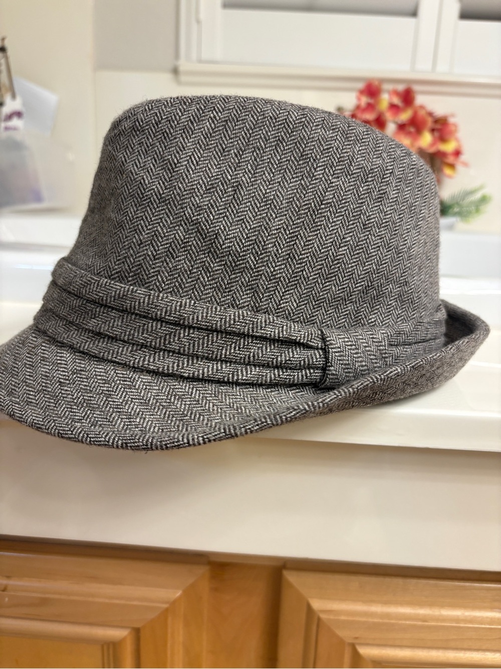 Herringbone Tweed Cloche Hat - Brown